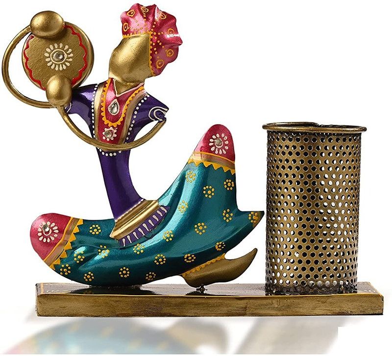 STREET CRAFT Tribal Rajasthan Musician Table Decoration Home & Office Table Decor Decorative Showpiece - 20.32 cm  (Metal, Multicolor)