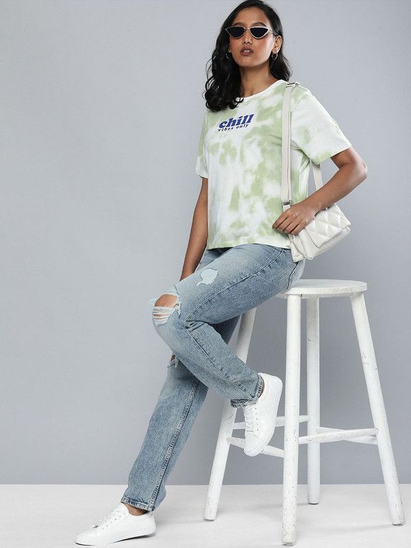 Levi's Styled Tee Women Graphic Print Crew Neck Pure Cotton Green T-Shirt