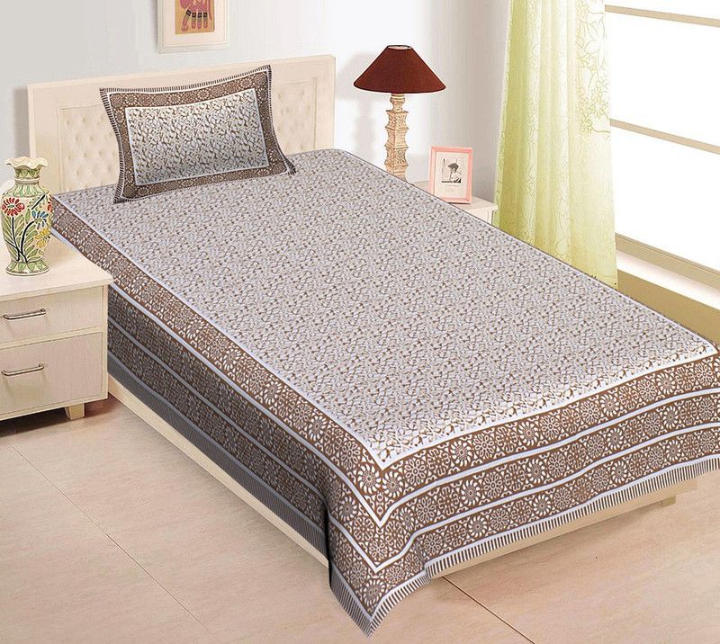 GRUSH 210 TC Cotton Single Jaipuri Prints Flat Bedsheet  (Pack of 1, Brown)