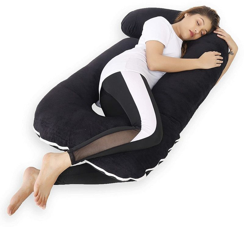 WILD MINT ultra soft j shaped pillow Polyester Fibre, Microfibre Solid Pregnancy Pillow Pack of 1  (Black)