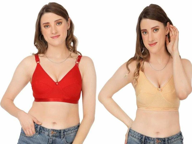 Pack of 2 Women Everyday Non Padded Bra  (Red, Gold)