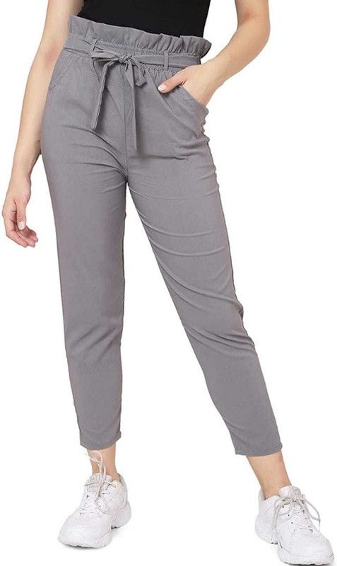 Women Regular Fit Grey Lycra Blend Trousers