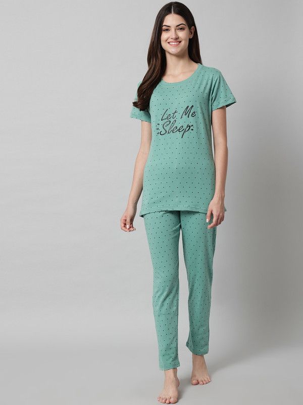 Girls Co-ords Green Printed