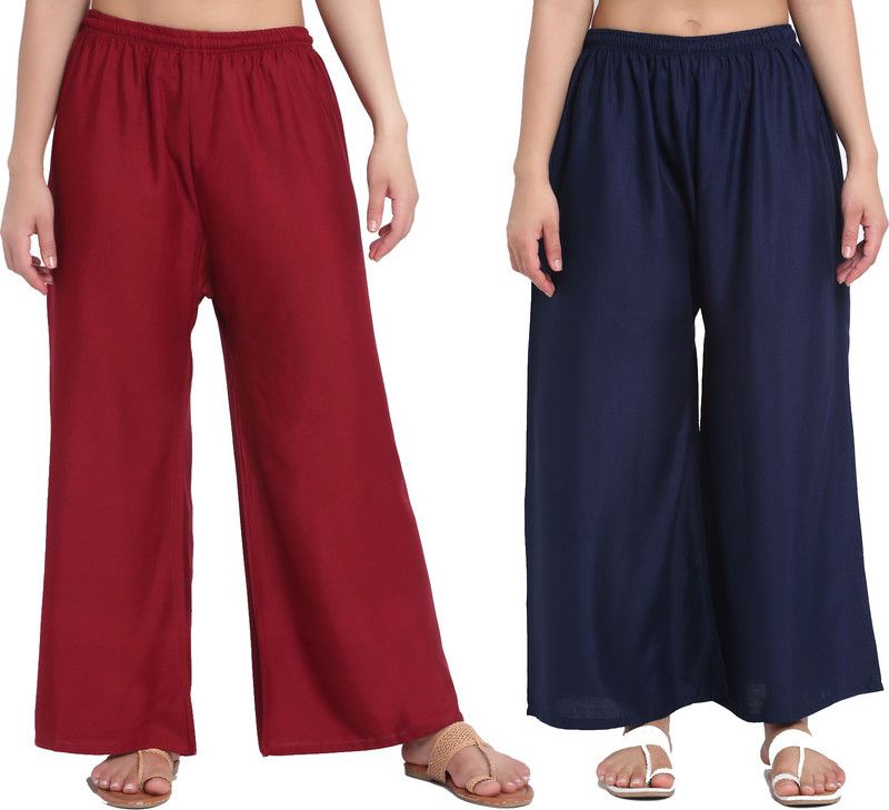 Pack of 2 Women Regular Fit Maroon Cotton Blend Trousers