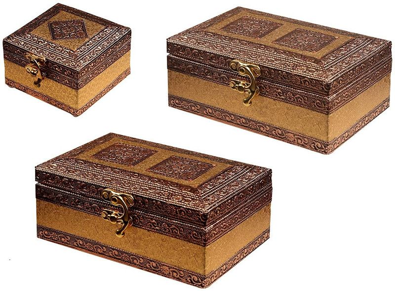 westfield 2 Piece Of 6x4 & 1 Piece Of 4x4 inch Jewellery Box,Wedding Gift Boxes,Rakhi Gift Makeup and Jewellery Vanity Box  (Gold)