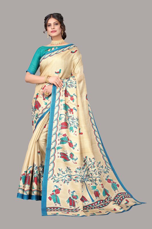 Printed Banarasi Art Silk Saree  (Light Blue, Beige)