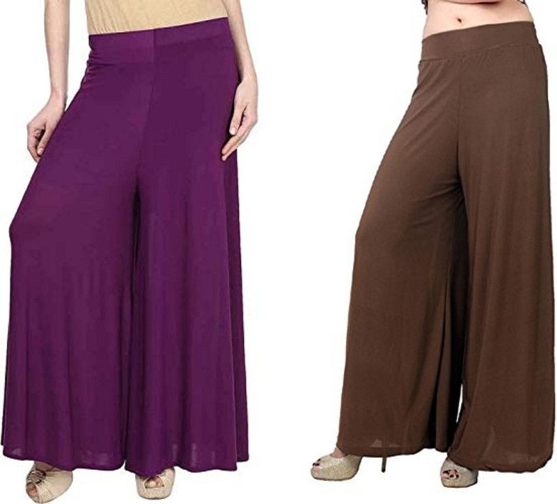 Pack of 2 Women Regular Fit Purple, Brown Cotton Blend Trousers