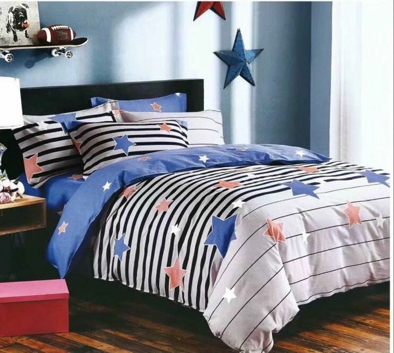 Petals 210 TC Microfiber Double 3D Printed Flat Bedsheet  (Pack of 1, Star Multicolor)
