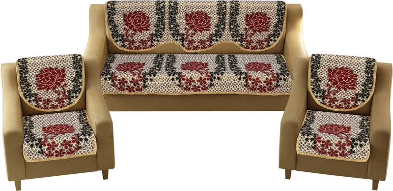 SPIEx-cell Polycotton Floral Sofa Cover  (mahroon black Pack of 6)