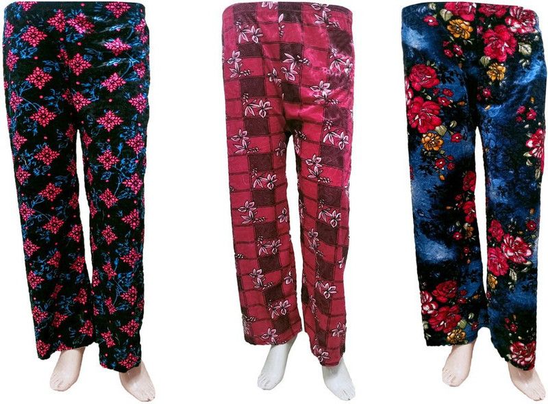 Pack of 3 Women Regular Fit Dark Blue, Pink, Blue Velvet Trousers