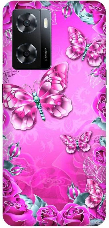 Dimora Back Cover for OPPO A 57e, ROSE GOLDEN BUTTERFLY CUTEWITH FLOWERS  (Pink, Hard Case, Pack of: 1)