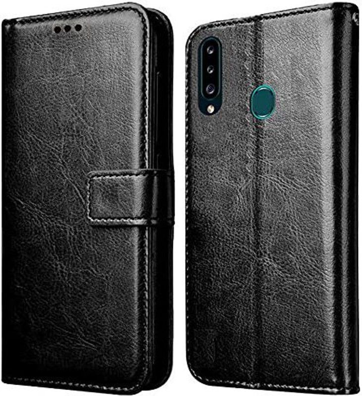 Bangdu Flip Cover for Samsung Galaxy A20s (Flexible | Leather Finish | Card Pockets Wallet & Stand )  (Black, Dual Protection, Pack of: 1)