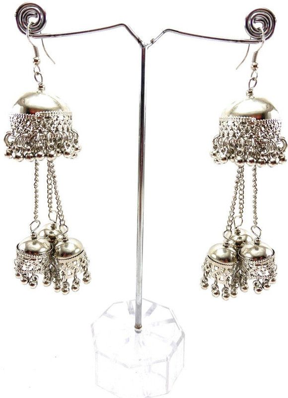 Unique Style Silver Metal Beads Round triple jhumki Earrings Beads Sterling Silver Jhumki Earring