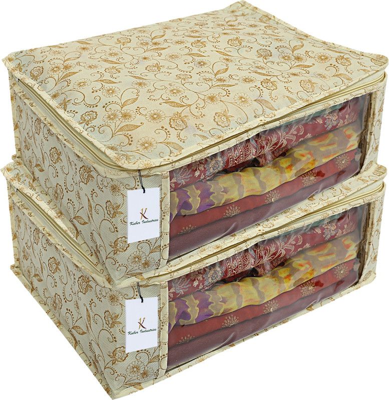 KUBER INDUSTRIES Metalic Print 2 Piece Non Woven Saree Cover Set, Brown, 7 Inches Height CTKTC02571  (Brown)