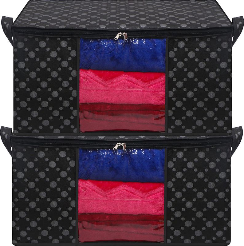 Fancy Walas Storage Organizer for Storing Blanket, Clothes Big Size Underbed Water Proof Storage Bag/Storage Organizer for Storing Blanket FW531-SLVER-BLK-DOTT-PK2  (Black)