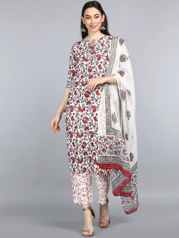 Women Kurta, Pant And Dupatta Set Polyester