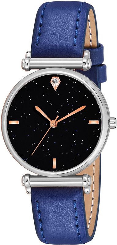 Women & Gilrs Black Dial And Blue Synthetic Leather Strap Analog Wrist Watch Analog Watch - For Women