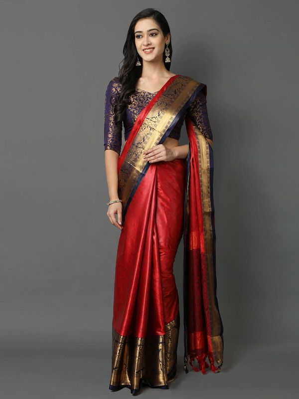 Solid Mekhela Chador Cotton Silk Saree  (Red)