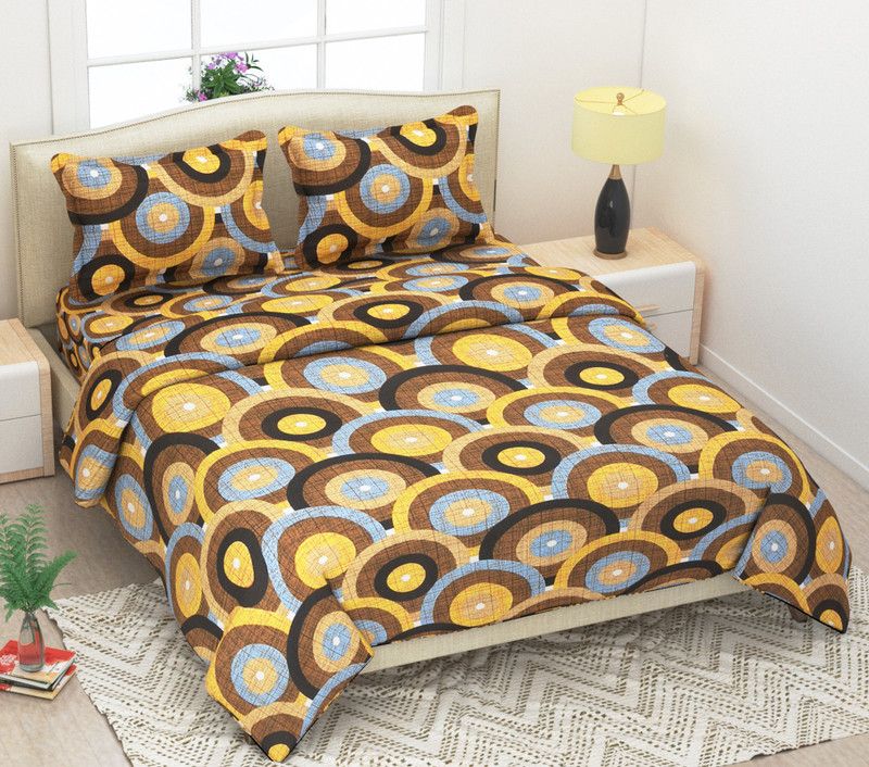 Daivik 160 TC Cotton Double Abstract Fitted & Flat Bedsheet  (Pack of 1, Yellow)