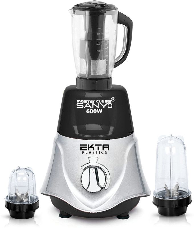 Masterclass Sanyo 600-watts Rocket Mixer Grinder with 2 Bullets Jars and Juicer Jar (Juicer Jar, 350ML Jar and 530ML Jar) 600 Mixer Grinder (3 Jars, BLACKSILVER)