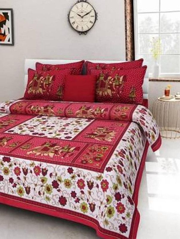 E-Wish Box 244 TC Cotton Queen Solid Flat Bedsheet  (Pack of 1, Red)