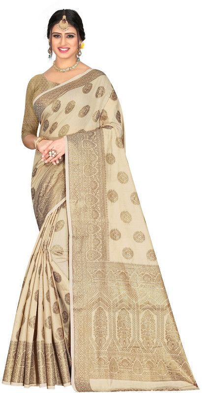 Self Design Banarasi Cotton Linen Saree  (Multicolor)