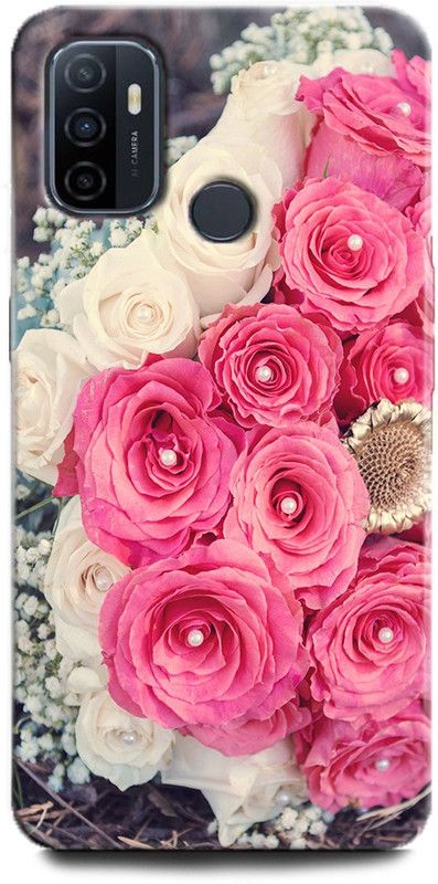WallCraft Back Cover for OPPO A53, CPH2127 ROSE, WHITE PINK ROCE, BOUQUET, ROSES, FLOWERS, CLASSIC  (Multicolor, Dual Protection, Pack of: 1)