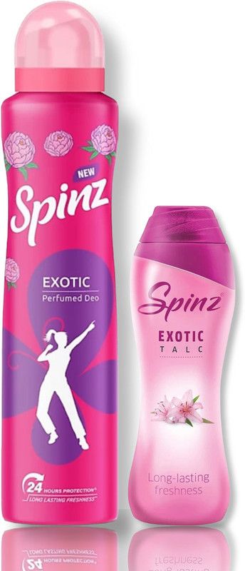 Spinz Exotic Deodorant 150ml with Exotic talc 40g Perfume Body Spray - For Women  (150 ml, Pack of 2)