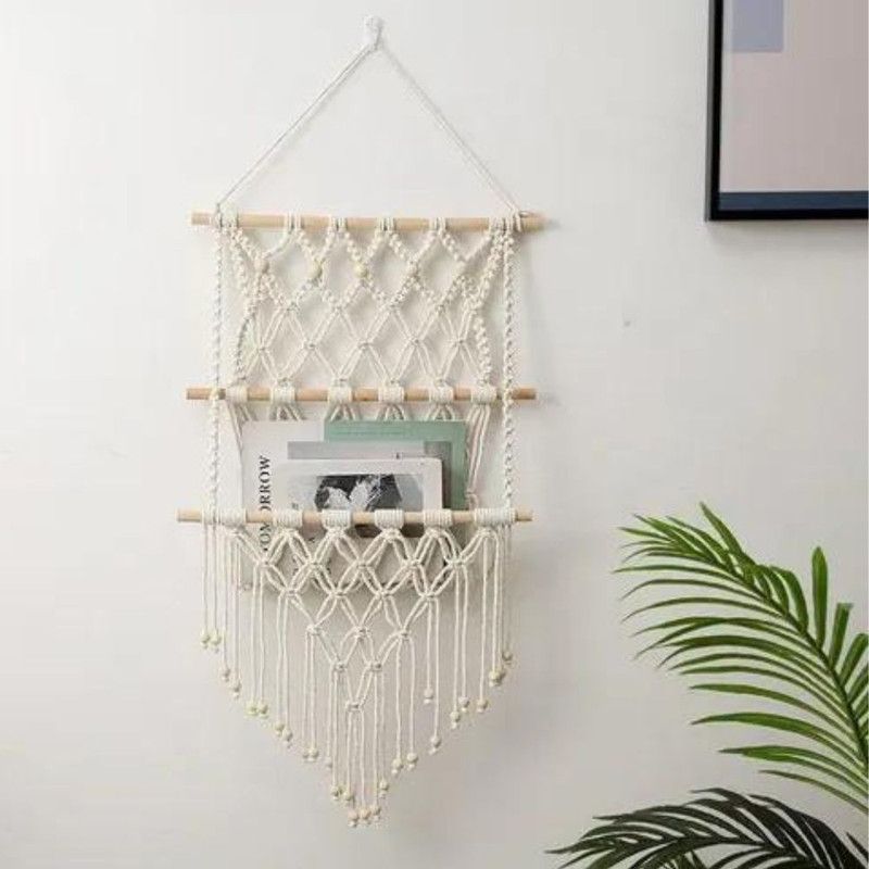 SPT CRAFTS Macrame Pocket Wall Hanging For Books And Letters  (White)