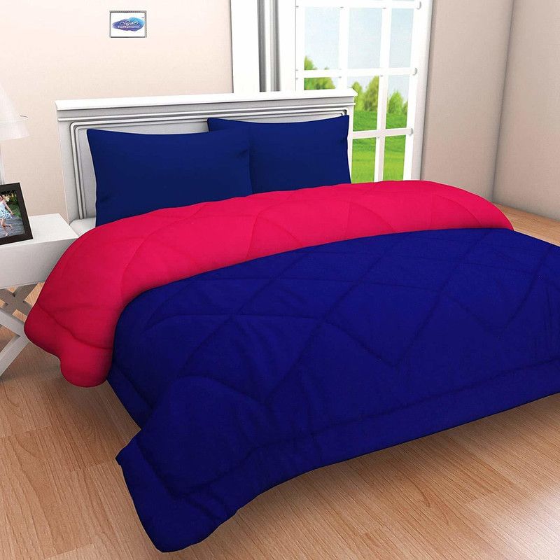 Rasso Solid Double Comforter for Mild Winter  (Microfiber, Pink & Dark Blue)