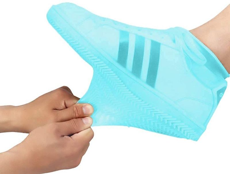 SWISS WONDER Latex Reusable Rain Shoe Covers Waterproof Non-slip Silicone-X73 Silicone Blue Flat Shoe Cover  (Free Pack of 1)