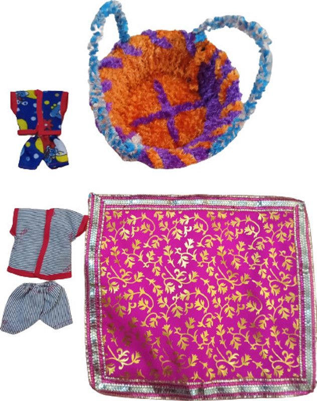 Kanha combo of 4 laddu ji 2 cotton night suit 1basket 1aasan(size L) Dress  (Cotton)