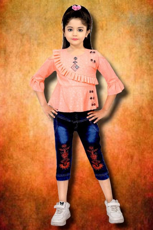 FMSE Girls Casual Top Jeans  (Orange)