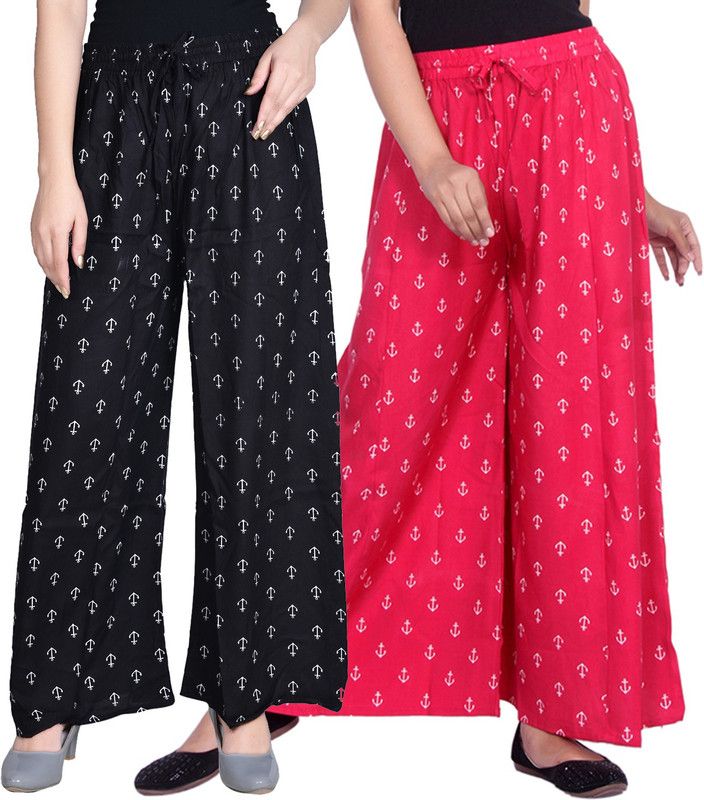 Pack of 2 Women Flared Black, Pink Viscose Rayon Trousers