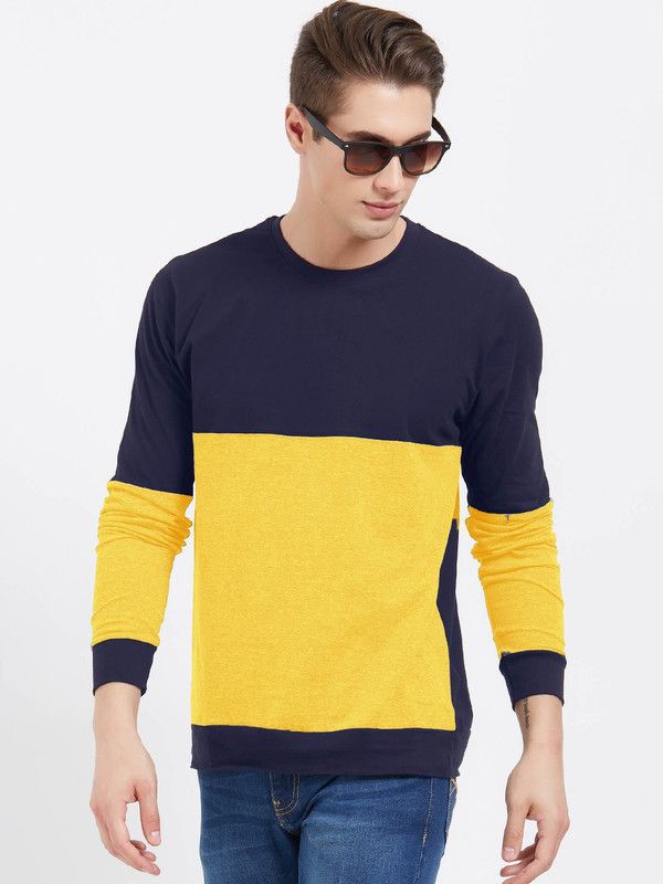 Color Block Men Blue, Yellow T-Shirt