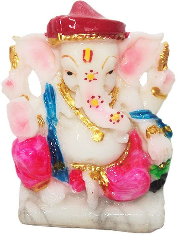 handmade lane Ganesh Ji Statue for Home and Office Décor, Car Dashboard, Decorative Showpiece - 8 cm  (Polyresin, Multicolor)