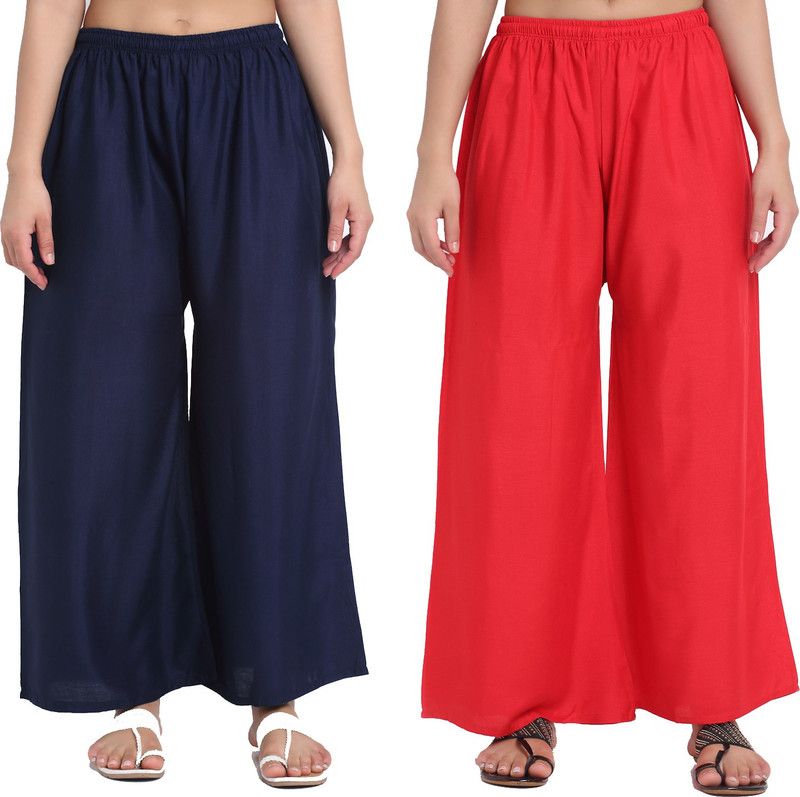 Pack of 2 Women Regular Fit Blue Cotton Blend Trousers