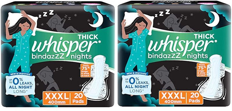 Whisper Bindazzz Night 20 +20 Thick Pads XXXL Sanitary Pad  (Pack of 40)