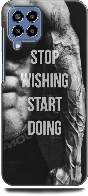 WallCraft Back Cover for SAMSUNG Galaxy M33 5G GYM, FITNESS, WORKOUT, STOP WISHING START DOING  (Multicolor, Dual Protection, Pack of: 1)