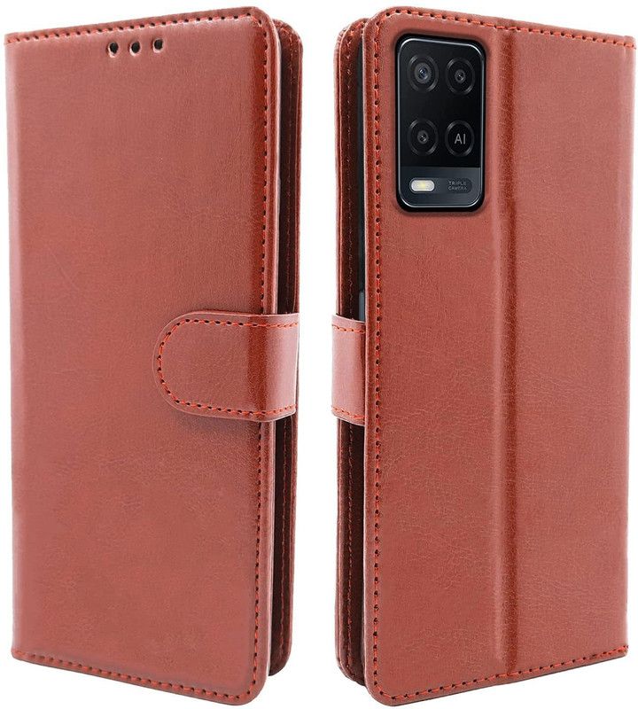 Frazil Flip Cover for OPPO A54, Oppo A53s 5G, Oppo A16, Realme 8 5G  (Brown, Cases with Holder)