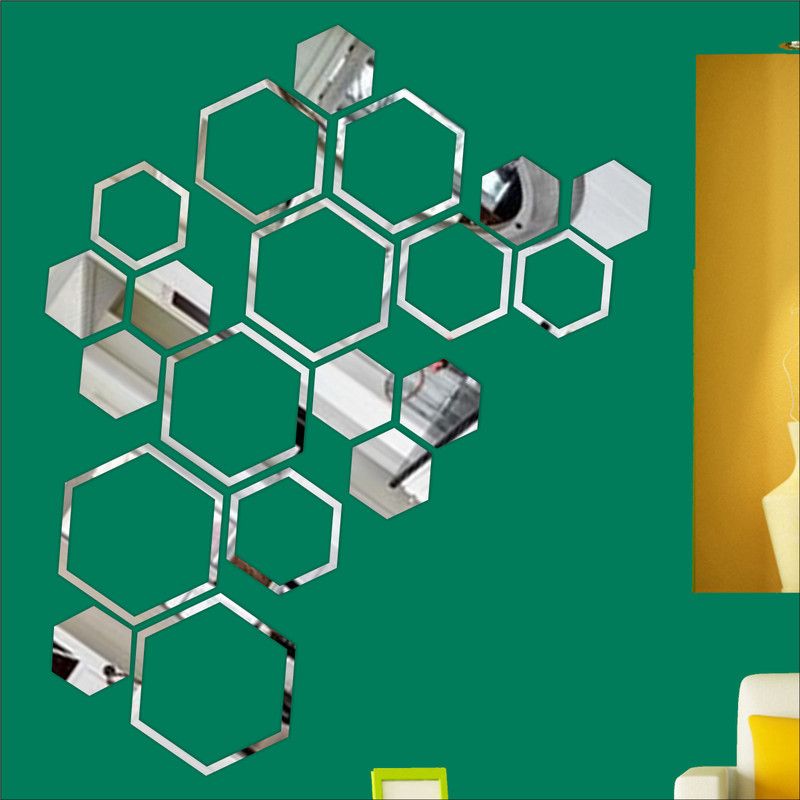LOOK DECOR 90 cm Hexagon Shape silver code 18 Self Adhesive Sticker  (Pack of 14)