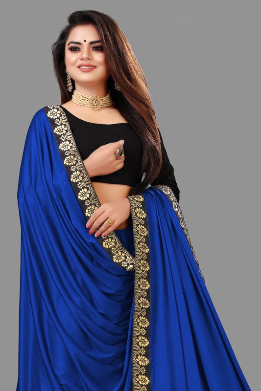Solid/Plain Daily Wear Lycra Blend Saree  (Blue)