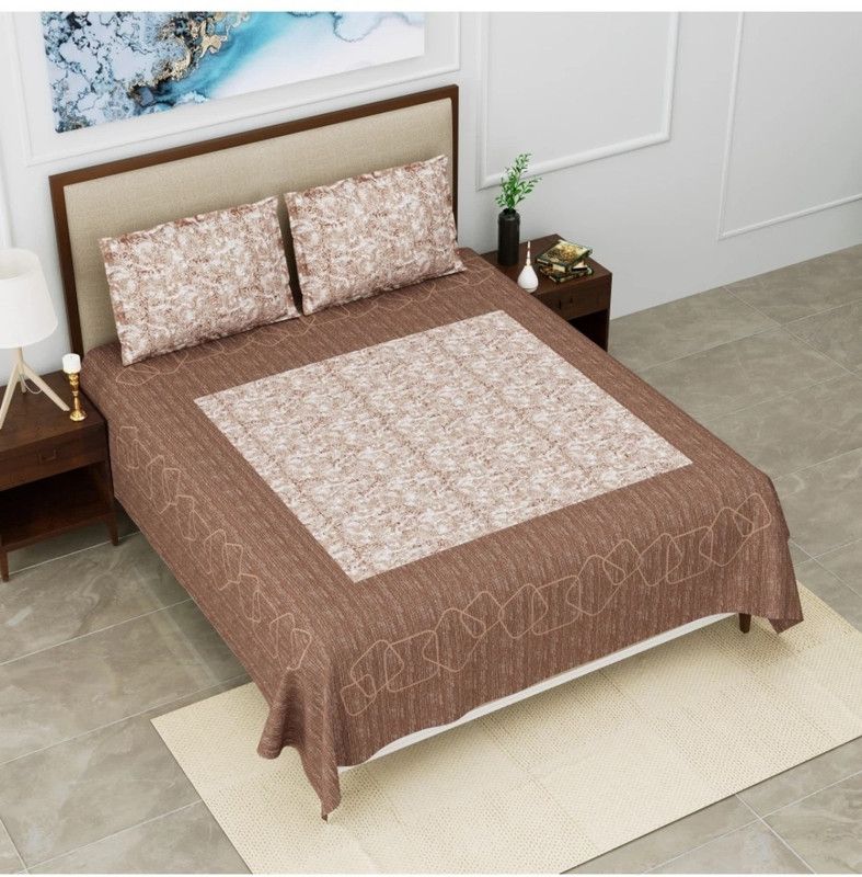 IXORA 240 TC Cotton King, Double Floral Flat Bedsheet  (Pack of 1, Brown)