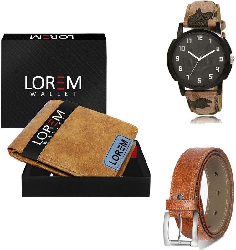 LOREM Belt, Wallet & Watch Combo  (Beige, Orange, Multicolor)