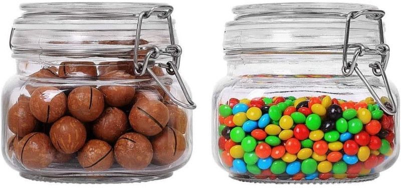 GLASSBAR Glass Grocery Container - 550 ml  (Pack of 2, Clear)