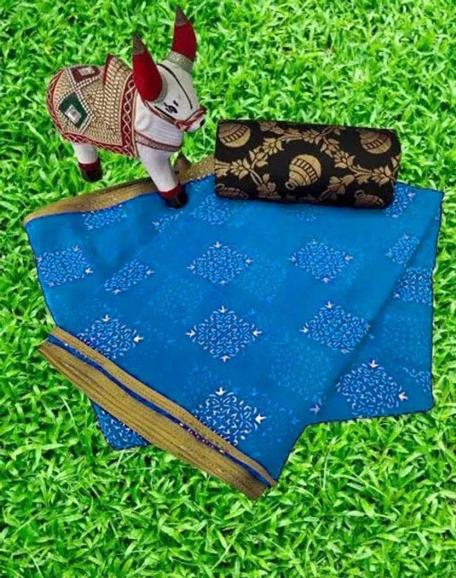 Blocked Printed Banarasi Chiffon Saree  (Light Blue)