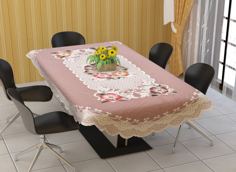 WiseHome Floral 6 Seater Table Cover  (Beige, Cotton)