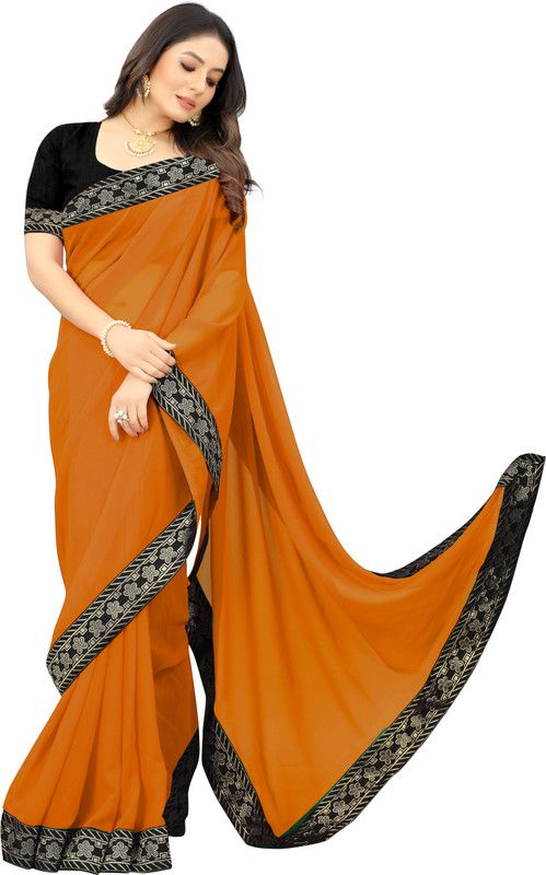 Embroidered Bollywood Georgette, Chiffon Saree  (Mustard)