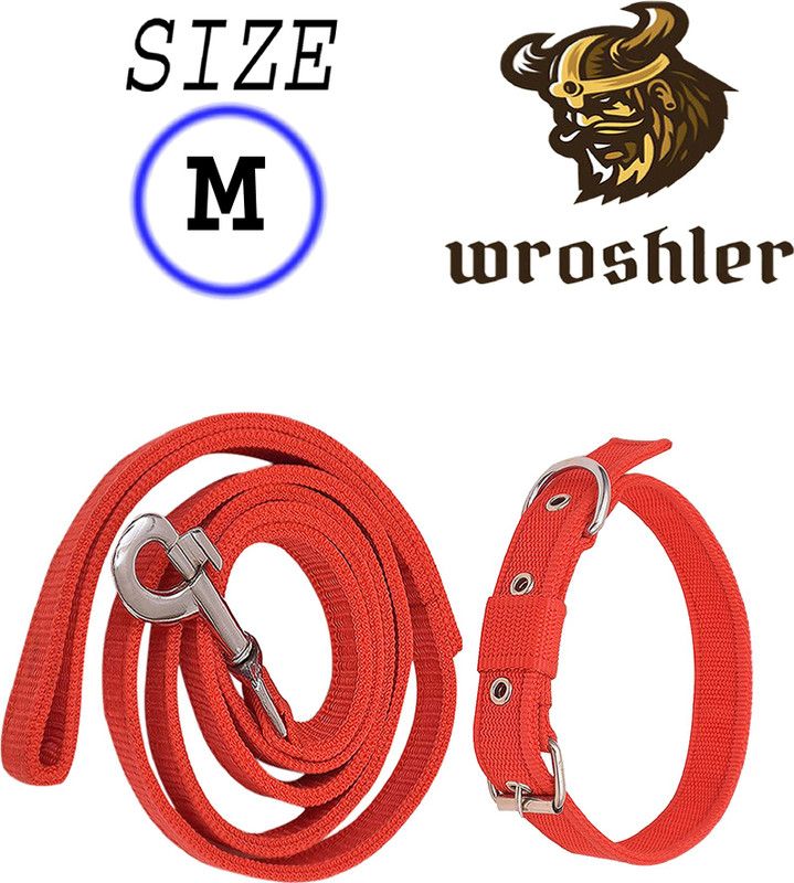 WROSHLER Dog Belt Combo of 1 inch RED Collar with RED Dog Leash, SPECIALY FOR MEDIUM DOG Dog Collar & Leash  (Medium, RED)