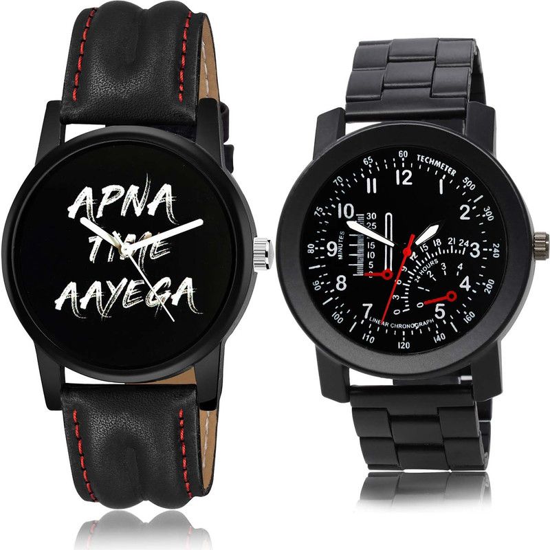 combo watch Analog Watch - For Boys Contemporary Valentine Apna Time Aayega And Chain Watch Black Color Boys And Men Watch - B403-B908 (Combo Of 2)